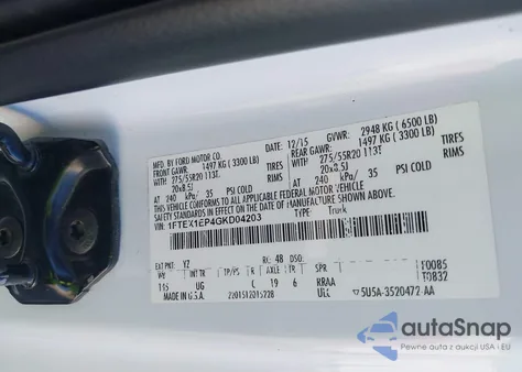 2016 Ford F-150 Xlt из США, поврежденный, VIN 1FTEX1EP4GKD04203